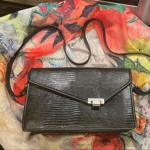 😍USA ROCHE LEATHER COMPANY Elegant Black Leather Crossbody Purse Handbag